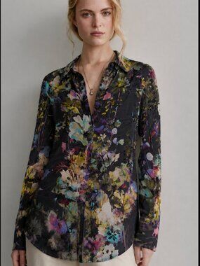 GEORG ROTH SILK FLORAL SHIRT WITH SEQUIN TRIM